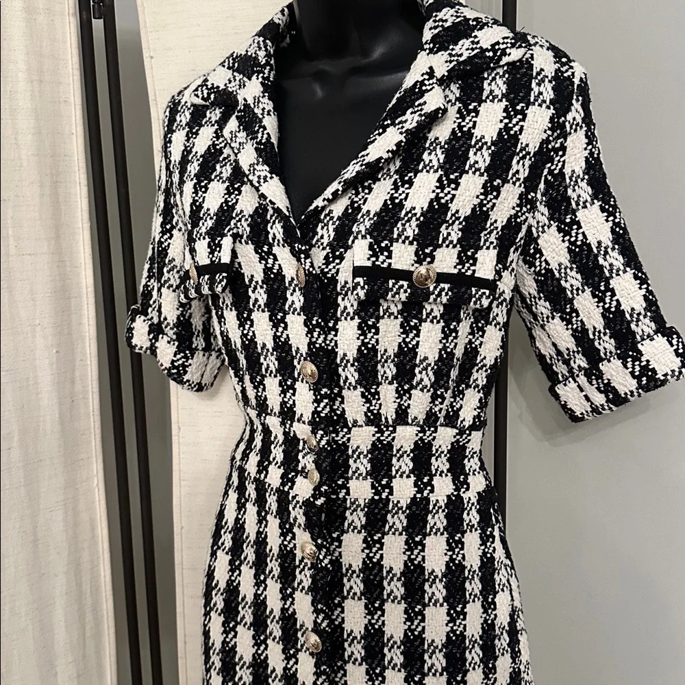 Maje Black and White Check Tweed Mini Dress - Picture 9 of 15
